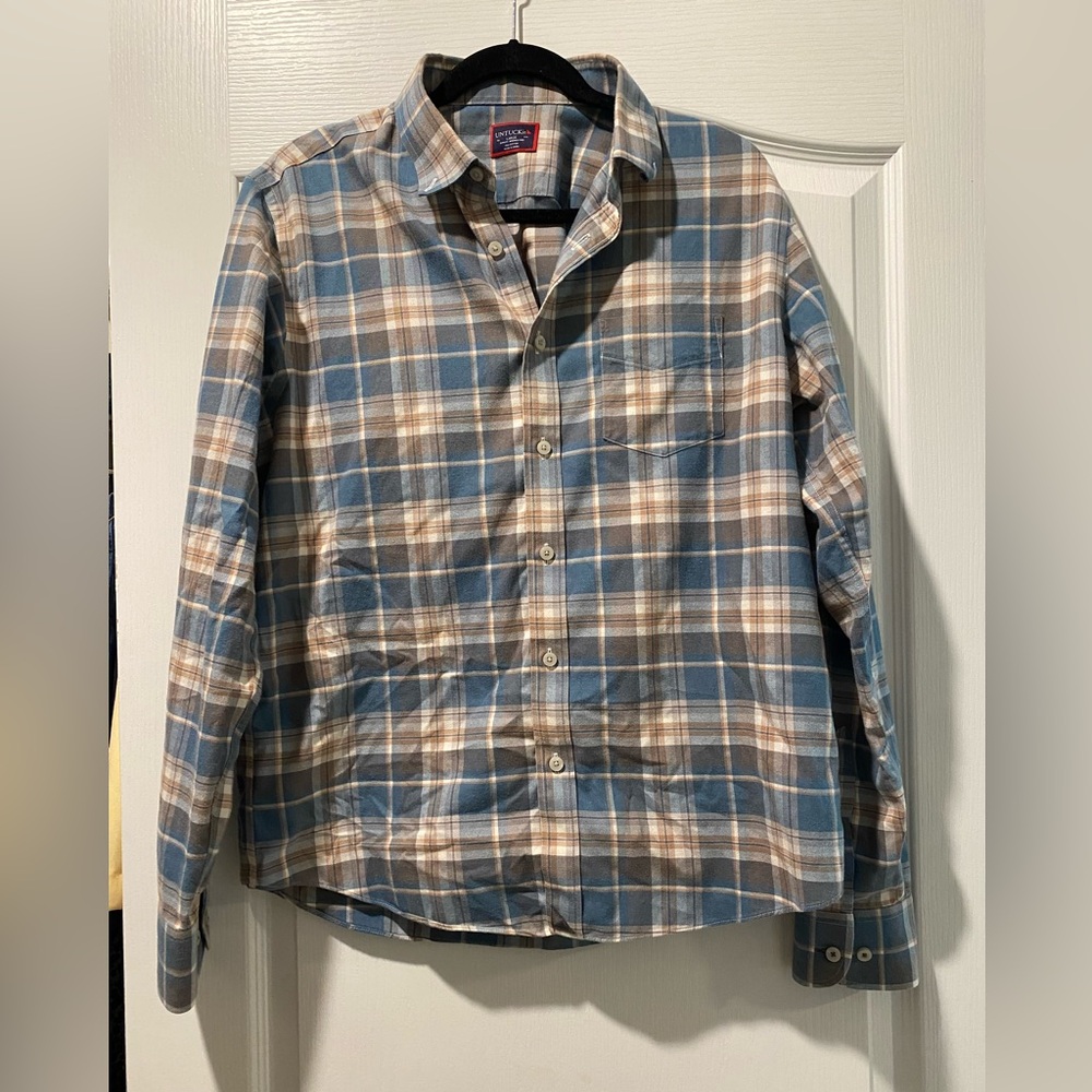 UNTUCKit Blue and Tan Plaid Shirt